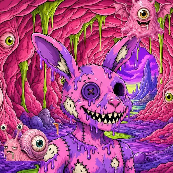 Pink Zombie Bunny Oozling dripping goo